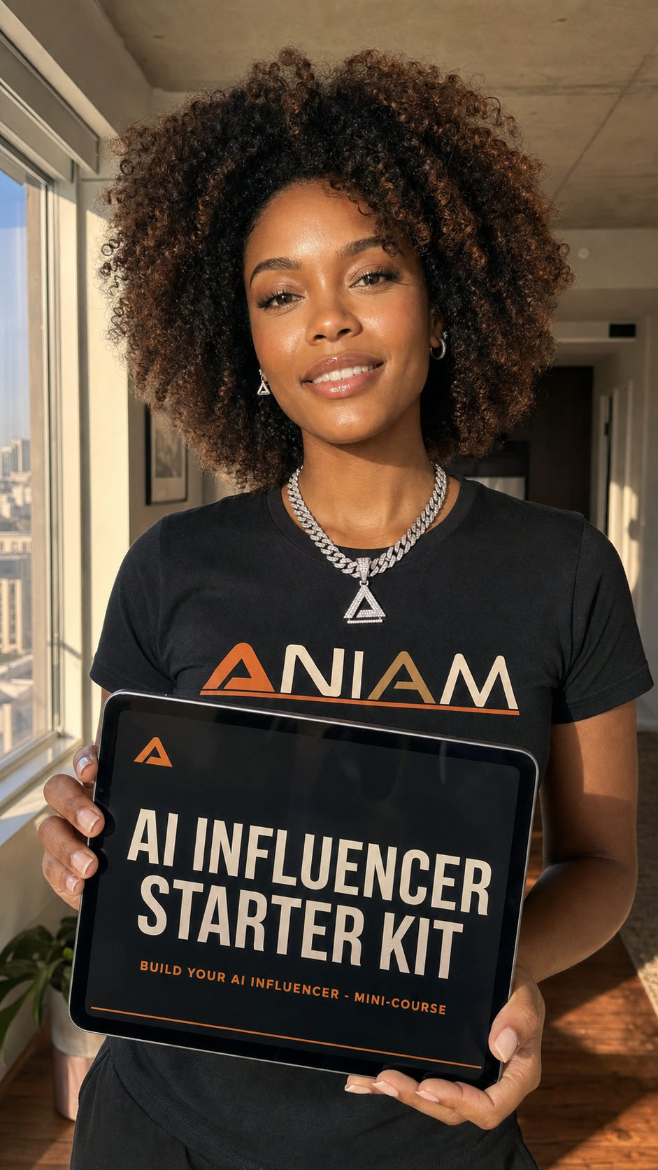 Zo holding the AI Influencer Starter Kit